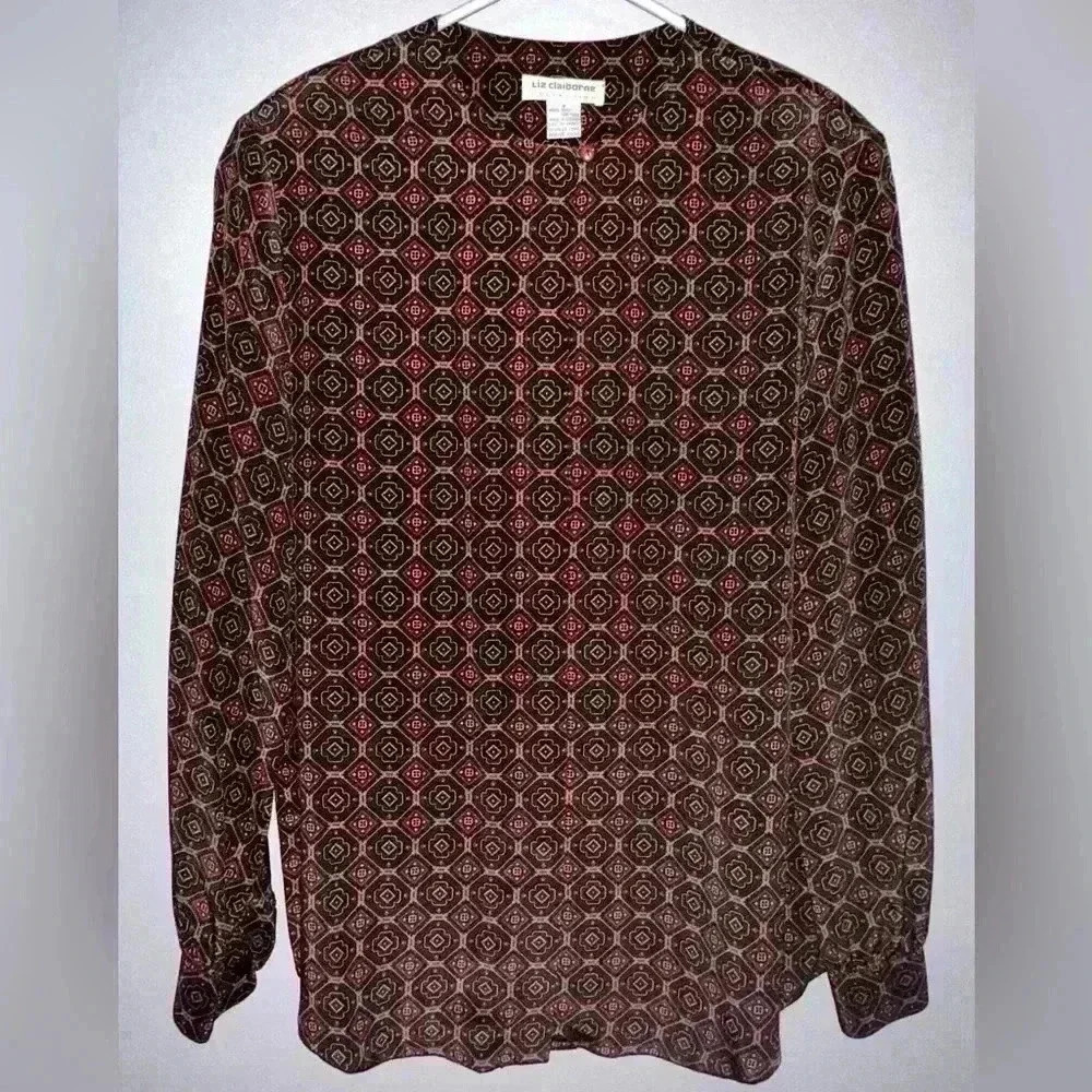 EVC | Vintage‎ Liz Claiborne Silk Blouse | Women’s Size 6 | Brown Geometric